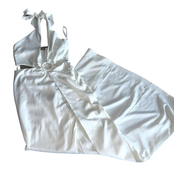 NWT NBD White O-Ring Sleeveless Cutout Halter Maxi Dress Women's Size Small S